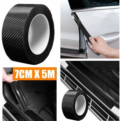 Yarona Film de Protection Universel pour Seuil de Porte de Voiture, 5M Autocollant Fibre de Carbone Protecteur de pare-chocs, Protection Seuil Porte de Voiture Protecteurs de Jante (7cm x 5m)