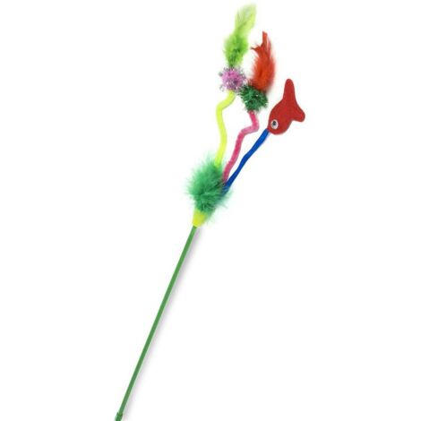 Yarro Jouet pour chat Canne à pêche verte avec plumes et poisson 40 cm - Canne à pêche verte avec plumes et poisson 40 cm