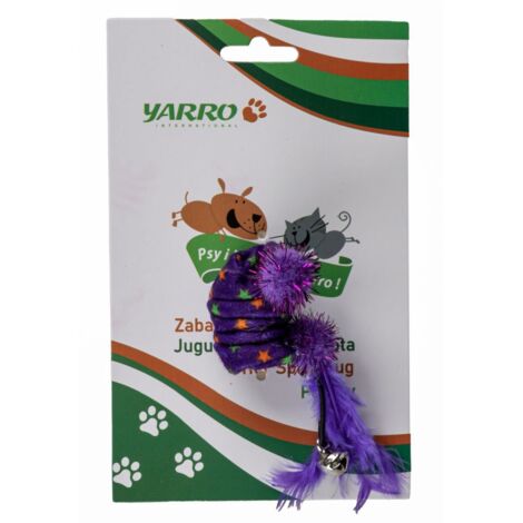 Yarro  Katzenspielzeug  Lila Feder, mit Stoff bezogen, mit kleinen Pompons (6 cm), Glöckchen und Federn