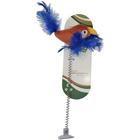 Yarro  Katzenspielzeug  Plüschvogel, ca. 8 cm groß, mit Federn, an einer 20 cm langen Feder mit Saugnapf