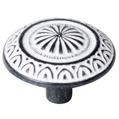 Yasin - Pomo 32Mm. Blanco Patinado  - YASIN - Pomo circular de estilo rústico