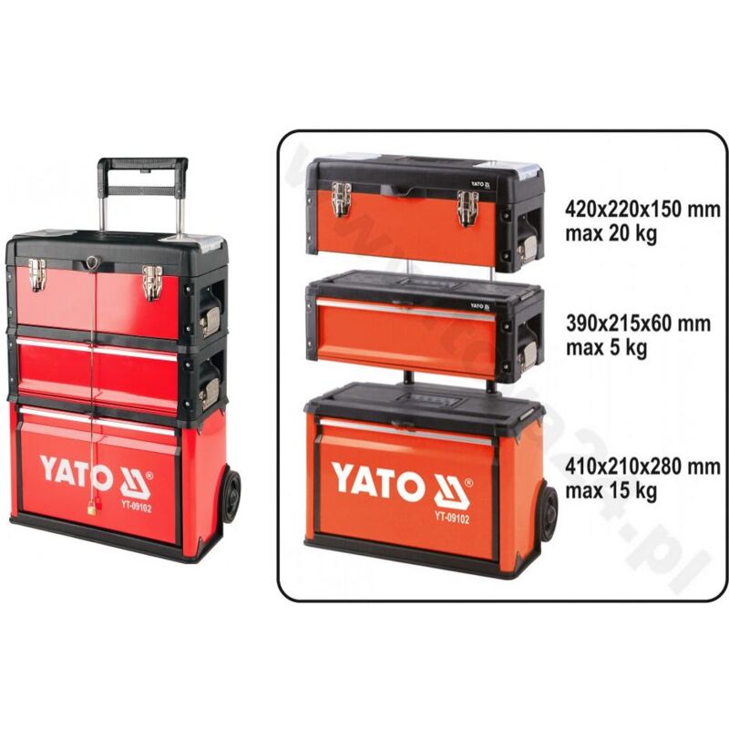 Yato - YT-09102 pieza pequeña y caja de herramientas Aluminio, Metal, Plástico Negro, Rojo