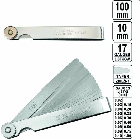 gb Fühlerlehre 20 Blatt 0,05-1,0 mm konisch Fühlerlehrensatz Abstandslehre 