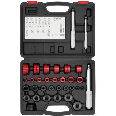 Yato Lager- und Dichtungs-Montagewerkzeug 33-tlg Einpresswerkzeug-Set für Kugellager, Simmerringe, Buchsen Aluminiumadapter & Treibdorne im Koffer