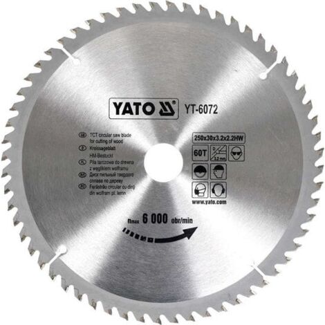 YATO Lame de scie circulaire Ø250 mm - 60T - diamètre intérieur 30 mm