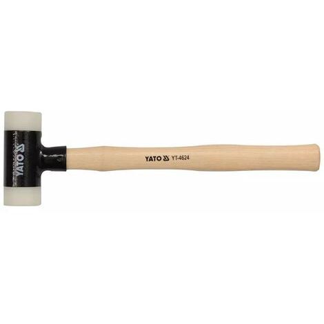 YATO, modèle YT-4624, marteau doux sans recul, idéal pour les travaux délicats et précis, tête en caoutchouc noir, manche en bois robuste, outil professionnel