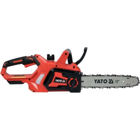 YATO, modèle YT-828138, Tronçonneuse électrique, idéale pour la coupe professionnelle de bois, moteur 18V, puissante et légère, utilisation en jardinage, élagage et entretien.