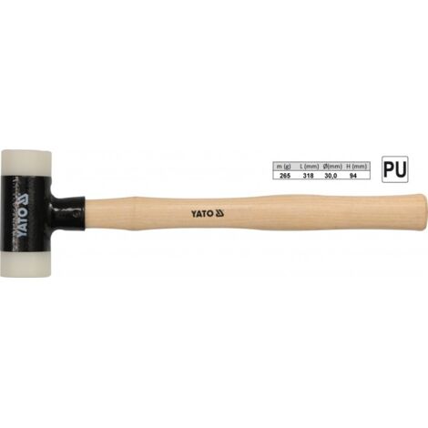 YATO, Modell YT-4624, rückschlagfreier Schonhammer, ideal für feinfühliges und präzises Arbeiten, schwarzer Gummikopf, stabiler Holzgriff, Profiwerkzeug