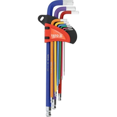 Yato, modelo YT-05635, Juego de Imbus con bola (9 piezas: 1,5-10mm), herramienta duradera y precisa, ideal para reparaciones y mantenimiento en espacios reducidos