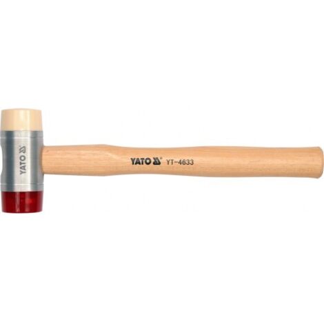 YATO, modelo YT-4631, Martillo mazo de PU y nailon, ideal para trabajos delicados y de precisión, cabezales intercambiables, mango de madera de 28 mm, herramienta profesional