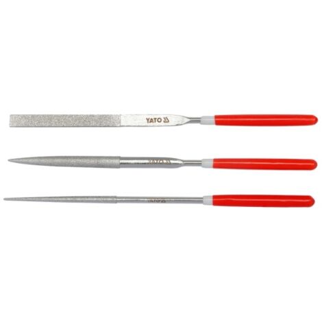 YATO, modelo YT-6143, Set de archivo de aguja de diamante 3 piezas 3x140x50mm, ideal para trabajos de precisión en metal, piedra y cerámica, herramienta profesional