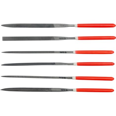 YATO, modelo YT-6160, Juego de limas de aguja 6 piezas 3 x 140 x 65 mm, ideal para trabajos de precisión en metal, madera y cerámica, herramienta profesional