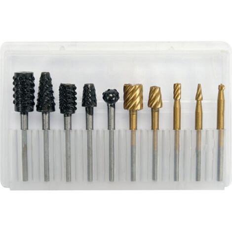 YATO, modelo YT-61730, Frezy para mini amoladoras, set de 10 piezas, ideal para desbaste y acabados en metal, madera y plástico, herramienta profesional