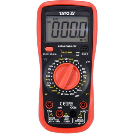 YATO, modelo YT-73083, Multímetro digital, ideal para mediciones eléctricas precisas, herramienta profesional con pantalla LCD, alta calidad y durabilidad.
