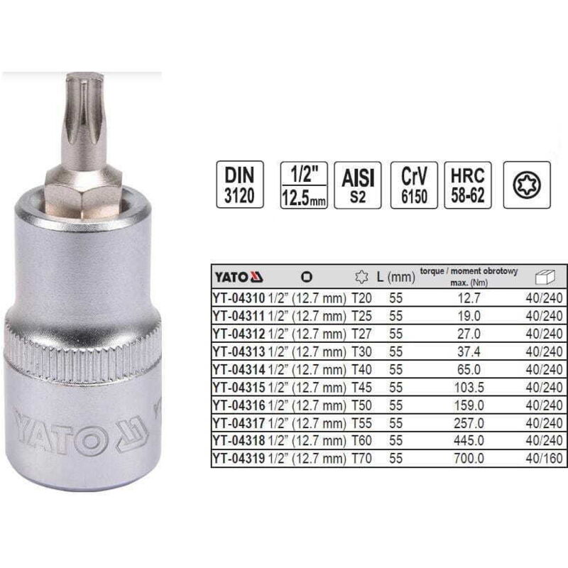Image of Torx-schlüssel 1/2'''' T25 L55MM YT-04311 Yato