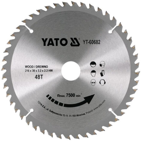 YATO YT-60682-TCT POUR BOIS DE SCIE CIRCULAIRE 216 X 30 MM X 48T