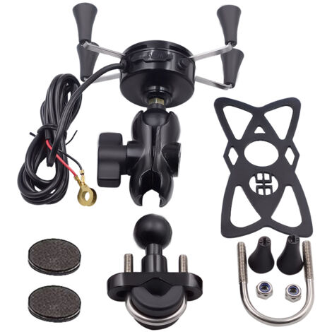 Yctze Handyhalterung für Motorrad und Fahrrad, mit USB-Ladeanschluss (Typ X), Handyhalterungsschalter, Gehäuse aus Aluminiumlegierung