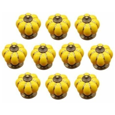(Yellow) 10 Pcs Ceramic Drawer Knobs Furniture Knobs for Kitchen Drawers and Cabinets