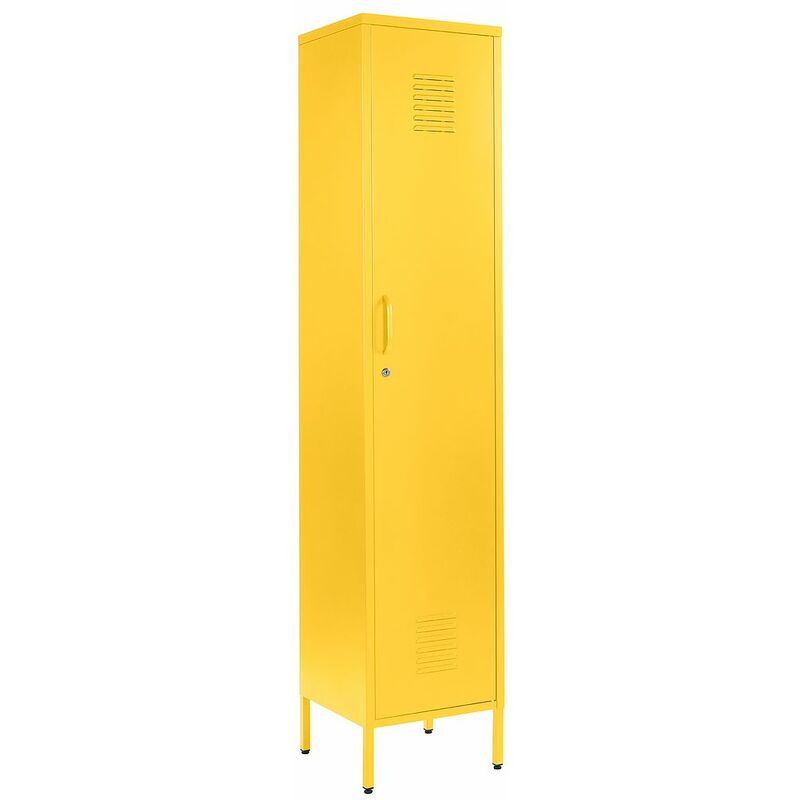 Yellow Metal Tall 3 Shelve Locker Cabinet, 1 Door Wardrobe Storage Cupboard for Home or Office