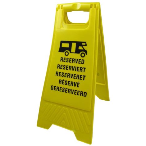 Yellow Multi Language Motorhome Pitch Reserve Sign - RV Board Caravan