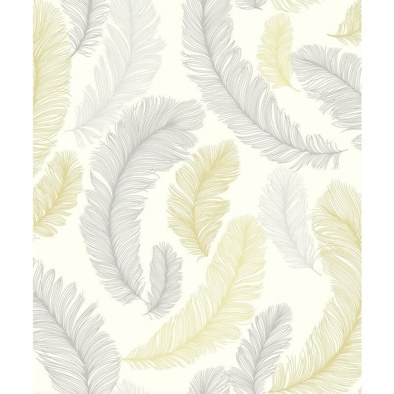 Yellow Reflect Feather Wallpaper Grandeco Glitter Textured Vinyl Paste The Wall