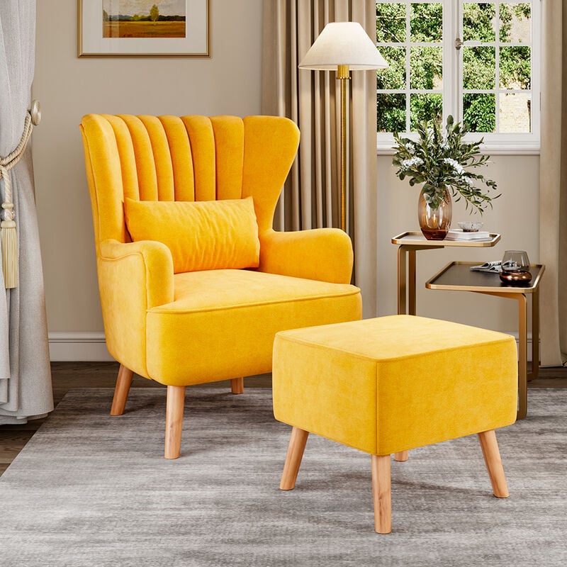 Yellow Wingback Armchair and Footstool - JM0909