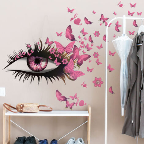 Yeux Roses Cils Papillons autocollants décoratifs créatifs autocollants muraux s