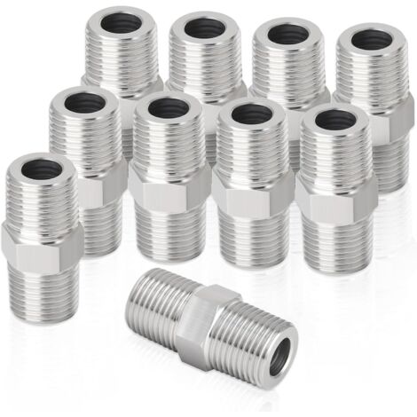YIDOMDE 10 pièces en acier inoxydable 304 mamelon hexagonal, 1/4 "male à 1/4" male BSP raccords de tuyauterie