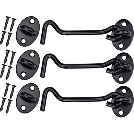 YIDOMDE 3 PCS Vintage Stainless Steel Cabin Hanger Black Door Hanger Verrouillage de porte avec 12 vis pour porte de grange, salle de bain, fenêtre, porte coulissante, noir