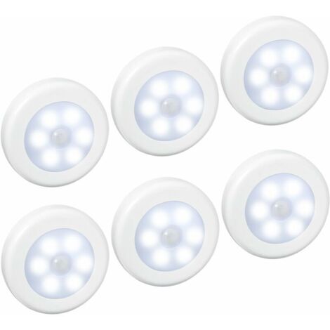 YIDOMDE (6 Pack) Lampes LED à Détecteur, Lampe Détecteur de Mouvement, Lampe de Placard, Alimenté par Batterie (non Inclus), Lampe LED pour Escalier, Armoires, Placards, Facilité d'installation (Blanc