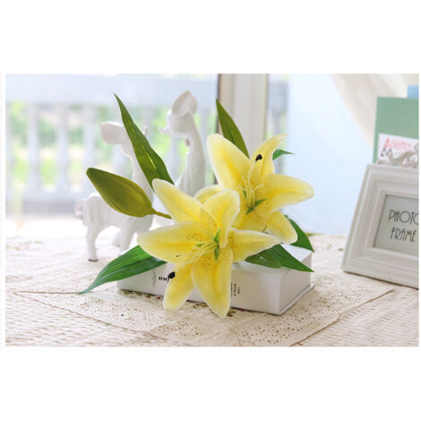 YIDOMDE 6pcs ,Plantes Fleurs Arts Plantes Artificielles Fleurs Latex Artificielles Fleurs Fleuries Real Touch pour Décoration de Maison Fête de Mariage,Simulated Lilies,Yellow