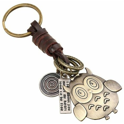 YIDOMDE Accessoires Porte-clés en cuir tressé vintage Pendentif chouette en bronze Pendentif de sac polyvalent, 1 pièce