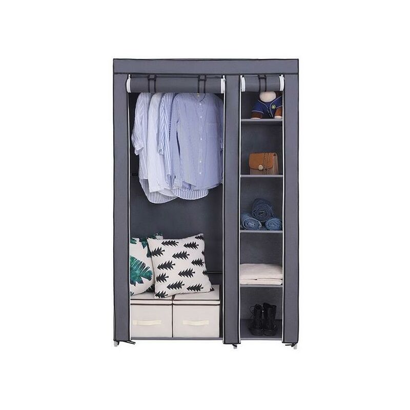 Groofoo Armoire en Tissu Non-tissé, Placard Pliable, Vestiaire, Rangement pour Vêtements, avec Tringle, étagères, Housse en Tissu, pour Chambre,