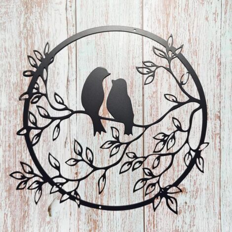 YIDOMDE Art Mural en Métal, Décoration Murale Ronde en métal,  Décoration Murale en Fer Forgé Silhouette Oiseau Art Déco, Convient pour Salon, Jardin, Chambre