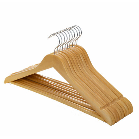 YIDOMDE Cintres en Bois Massif Adultes, Lot de 10 Cintre Bois Manteaux avec Barre pour Pantalon et Encoches pour Épaules,Naturel Cintres pour Costumes Crochet Rotatif à 360° Cintres Porte-Manteaux