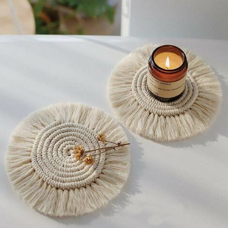 YIDOMDE Coton Tresse Coaster Fait à la Main en macramé Tasse Coussin Style bohême antidérapant Tasse Tapisdécor de Table résistant à la Chaleur Tapis de Table Tasse-par défaut