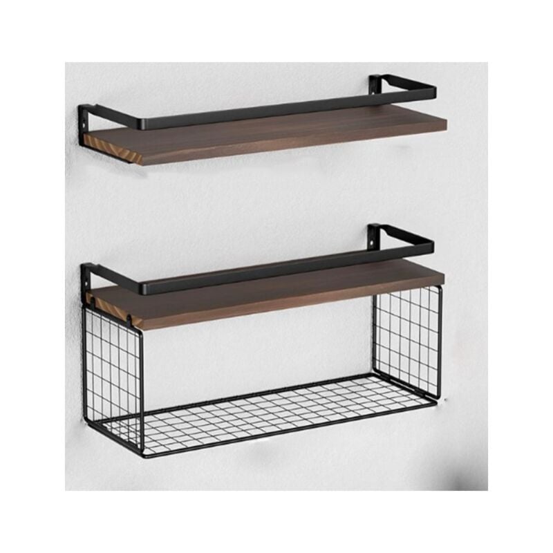 Yidomde - groofoo 2 pcs Étagère Murale, Tablette Flottant avec Grille, Étagère de Rangement Suspendue, pour Salon, Cuisine, Bureau, Salle de Bain