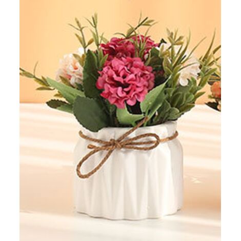 YIDOMDE Fleurs artificielles avec pots Bouquet d'hortensias artificiels avec vase en céramique Pots artificiels salon bureau jardin balcon mariage blanc