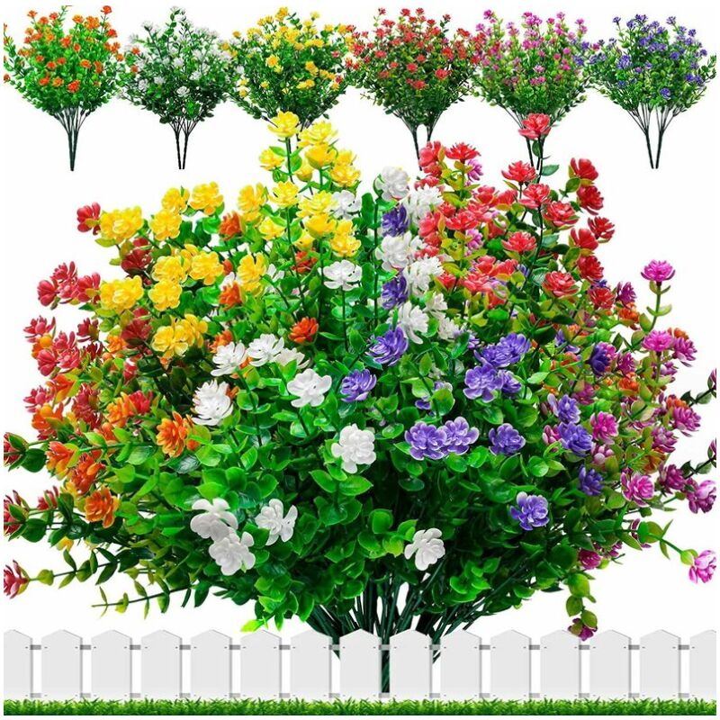 Groofoo - Lot de 12 Bouquets de Fleurs Artificielles pour Décoration, 6 Couleurs Résistantes Aux uv pour L'extérieur et L'intérieur, la Fenêtre, la