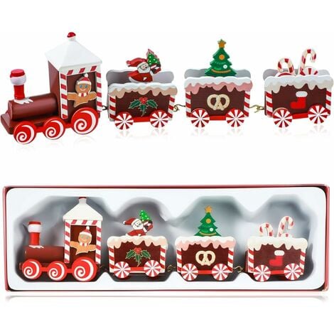 YIDOMDE Mini Train de Noël en Bois Train de Noël, Le Père Noël Train de Noel Deco, Train de Noël en Bois pour Fenêtres Vitre Décoration en Ornement
