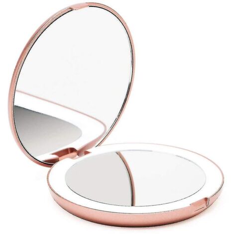 YIDOMDE Miroir de Poche Lumineux, Grossissant 1x / 10x - Grand Miroir à Main de Maquillage avec Éclairage Naturel, 12,7 cm de Diamètre, Compact et Portable pour Voyage
