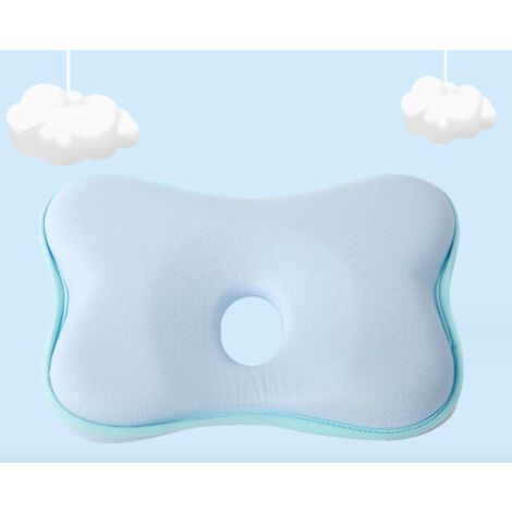 Oreiller bébé contre tête plate, tête d'oreiller bébé déformation tête  plate, oreiller en mousse à mémoire de forme (bleu, 26 23 cm)