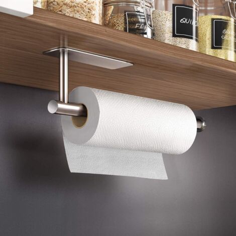 YIDOMDE Porte - serviettes en papier adhésif sous la base de l'armoire - porte - serviettes en autocollant mural non percé, cuisine domestique, argent en acier inoxydable