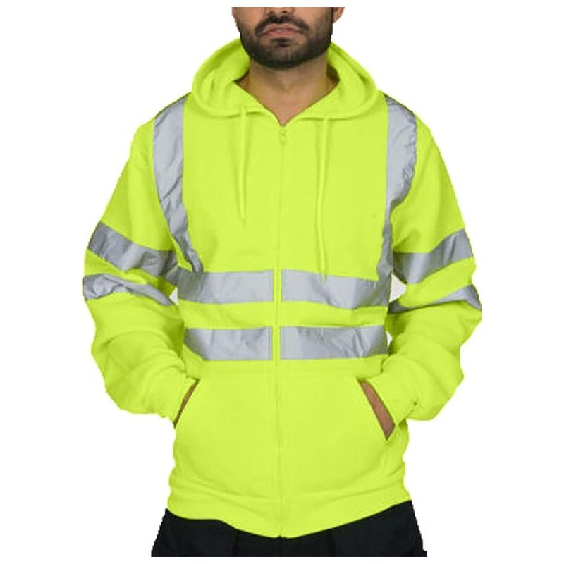 Ineasicer Sweat-shirt Réfléchissant à Capuche Zippée, Homme Hiver pour Vêtements de Travail Haute Visibilité (Vert, xxxl)