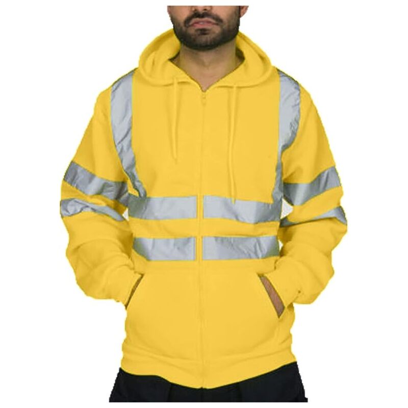 Ineasicer Sweat-shirt Réfléchissant à Capuche Zippée, Homme Hiver pour Vêtements de Travail Haute Visibilité (Jaune, XXXL)