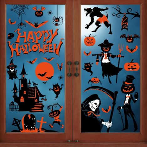 YIHELU Wiederverwendbare Halloween-Fensteraufkleber, 9 Bögen