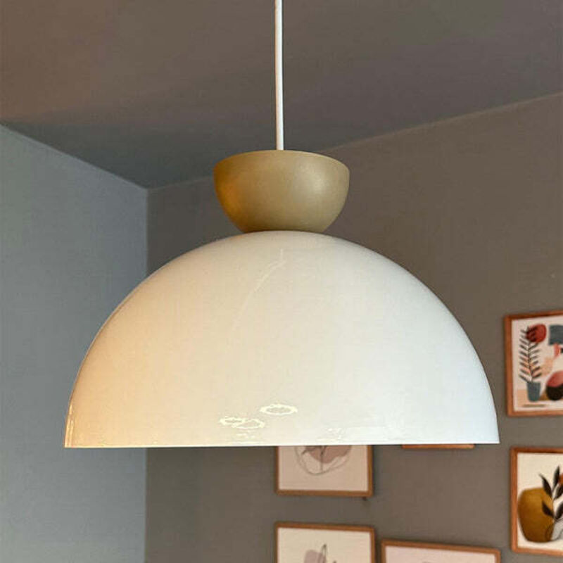 Yimpi Lustre Blanc en Forme de Tête de Chapeau Beige, Lampe Suspendue Simple Pour Salon de Coiffure, Café, Pâtisserie Décorative