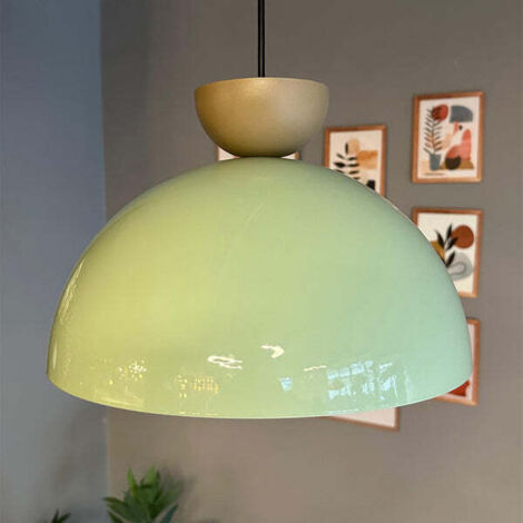 Yimpi Lustre Vert en Forme de Tête de Chapeau Beige, Lampe Suspendue Simple Pour Salon de Coiffure, Café, Pâtisserie Décorative
