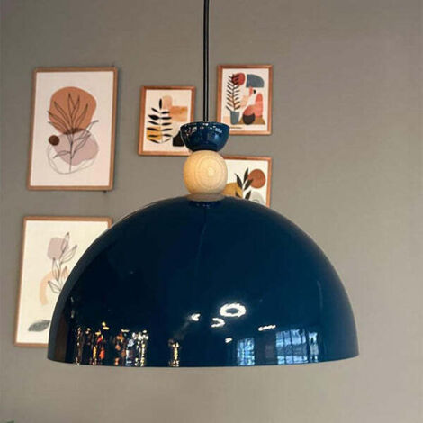 Yimpi Suspension Industrielle en Métal Bleu Nuit Peint à la Main – Lustre Vintage E27 Ø30 cm pour Salon, Chambre ou Salle à Manger