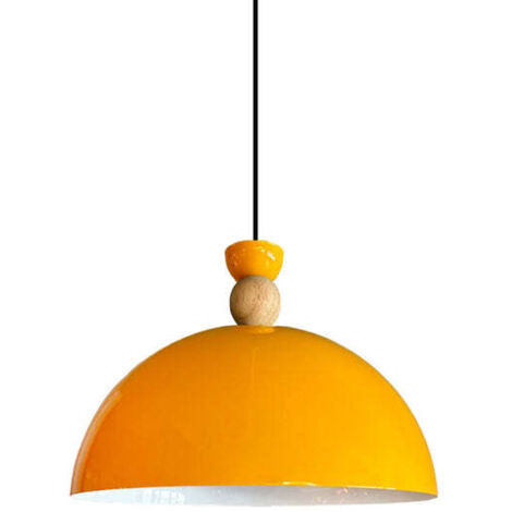 Yimpi Suspension Industrielle en Métal Jaune Peint à la Main – Lustre Vintage E27 Ø30 cm pour Salon, Chambre ou Salle à Manger